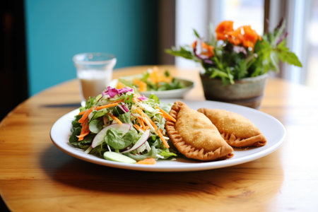 plate of golden empanadas with a side saladの素材