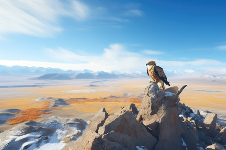 golden eagle surveying terrain from high vantage pointの素材