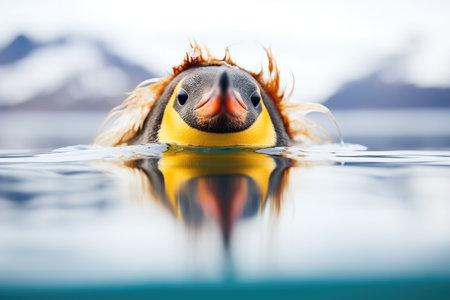 penguin reflection in the crystal clear antarctic watersの素材