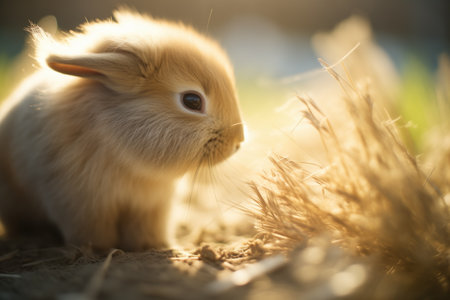 sunlight highlighting a rabbits fur as it digsの素材