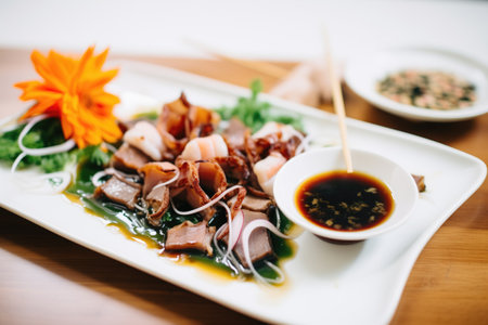 squid sashimi with a side of dipping soy sauceの素材
