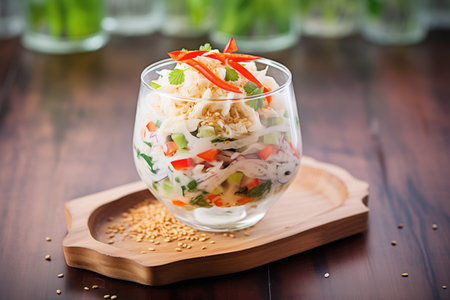 layered asian slaw in clear glass, texture emphasisの素材