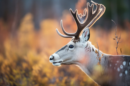 sidelit caribou portrait during golden hourの素材