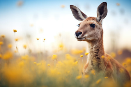 kangaroo against a backdrop of wildflowersの素材