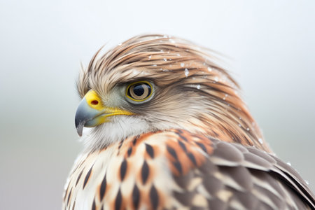 side profile of a kestrel in hover with soft-focus backgroundの素材