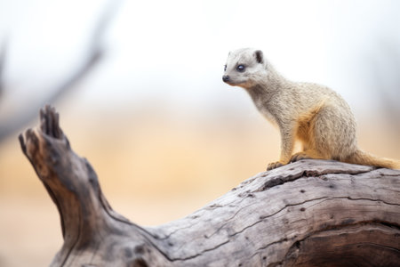 mongoose perched on a fallen desert tree branchの素材