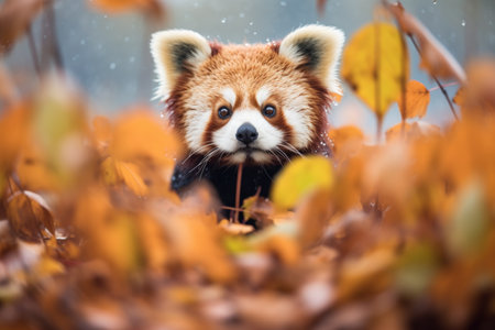 red panda amidst autumn foliageの素材