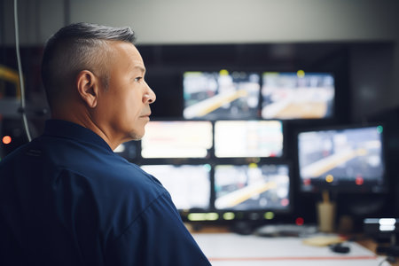 control room operator zooming on a specific camera feedの素材