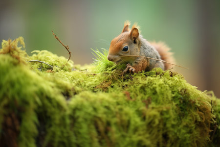 squirrel tucking moss into nestの素材