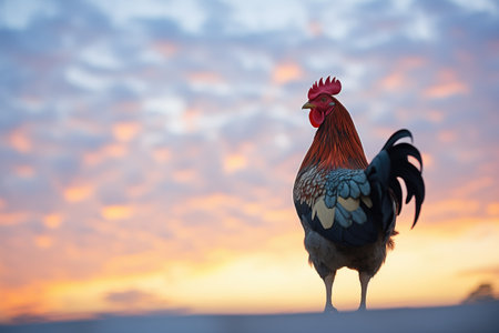rooster silhouette against dawn skyの素材
