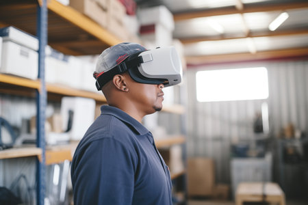 logistic worker using a virtual reality headset for trainingの素材
