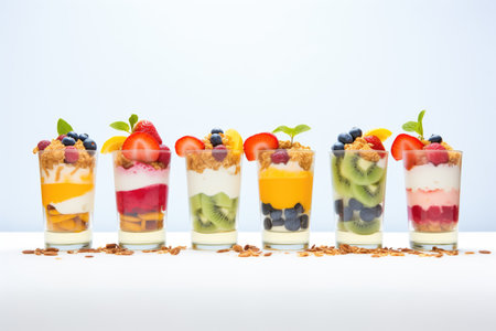 multiple parfaits in a row, gradient of fruit colorsの素材