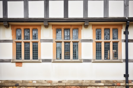 stone mullioned windows on a tudor mansionの素材