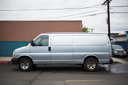silver cargo van with tinted windows parkedの素材