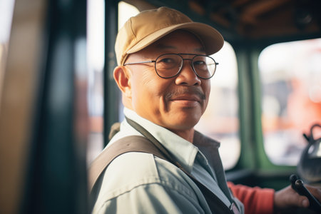 cable car operator at the controlsの素材