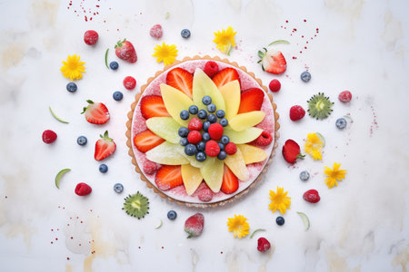 fruit tart with powdered sugar dustingの素材