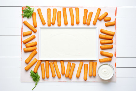 mozzarella sticks arranged as a border with empty space in the centerの素材