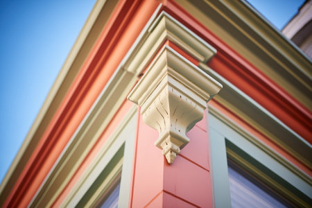 architectural detail of dentil molding corner piece on georgian buildingの素材