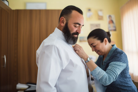 tailor fitting a custommade shirt on clientの素材