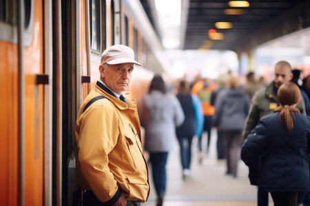 conductor counting passengers boarding trainの素材