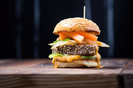 cheeseburger with melted cheddar, beef patty, sesame bunの素材