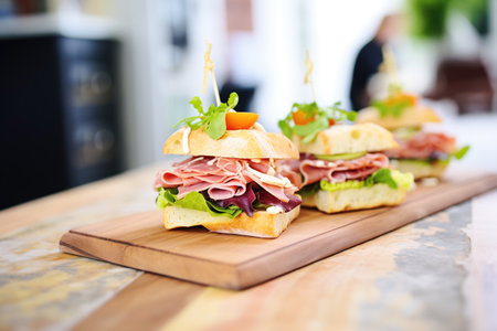 ciabatta sandwiches with deli meats and lettuceの素材