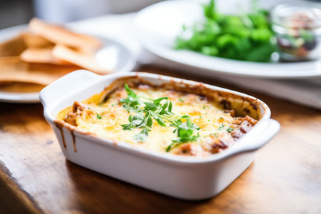 baked lasagna in a dish with bubbling cheeseの素材