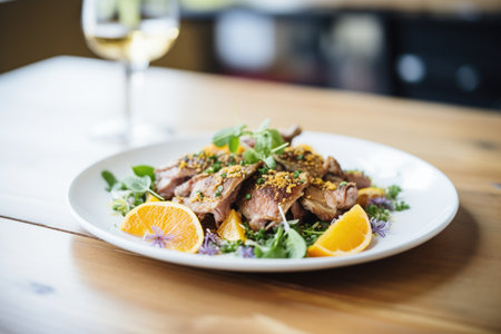 pan-seared duck with orange segments and herbsの素材