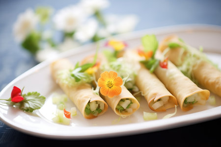flautas in a fancy arrangement for a catering menu photoの素材