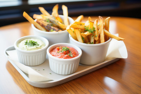 trio of dips with a side of friesの素材