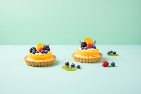 fruit tart pair on minimal backgroundの素材
