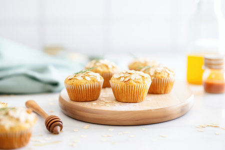 oatmeal gluten-free muffins with whole oats sprinkled on topの素材