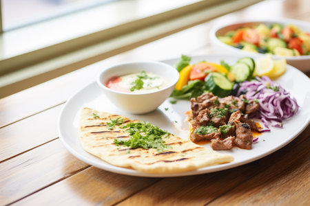 turkish kebab with flatbread and veggiesの素材