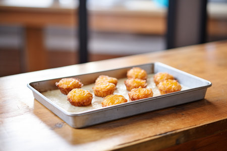a tray of mini kouign-amann pastries, freshly bakedの素材