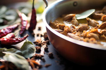 close-up of lamb korma, visible cardamom pods, backlit effectの素材