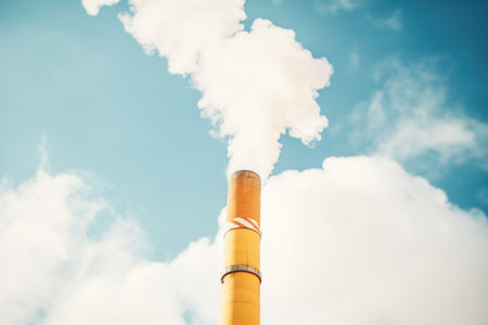 puffs of smoke from a steel chimneyの素材