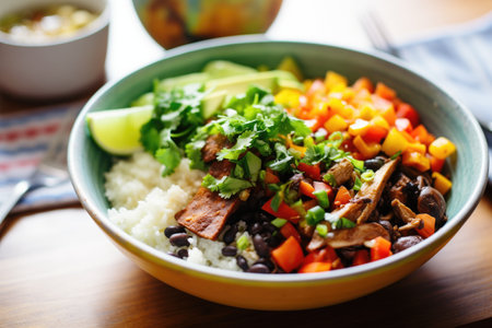 family-style veggie burrito bowl for sharingの素材