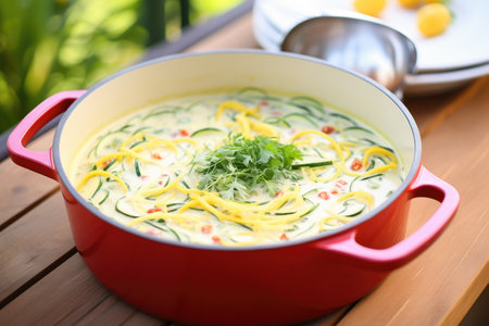 zoodles with a creamy alfredo sauce in a potの素材
