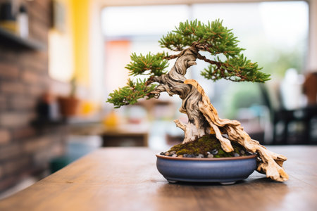 bonsai tree with exposed roots during repottingの素材