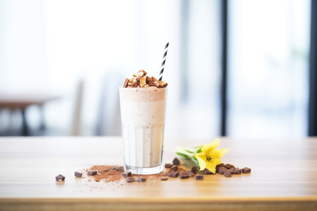 vegan chocolate shake made with almond milk and bananasの素材