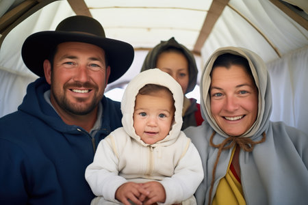 american frontier family in a covered wagonの素材