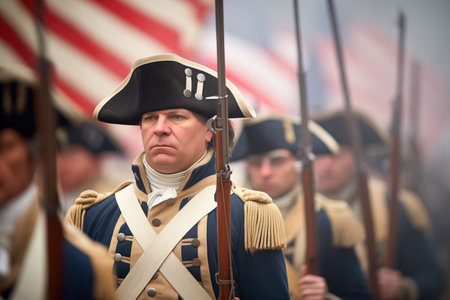 revolutionary war soldiers lined in battle formationの素材