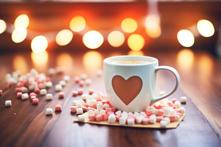 hot chocolate with heartshaped marshmallows on topの素材