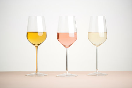 trio of rose wine glasses with varying shades from light to darkの素材
