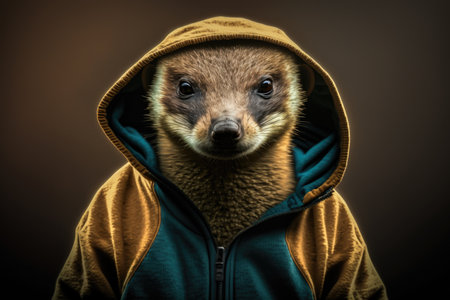 portrait of mongoose in sportswear and a hoodの素材