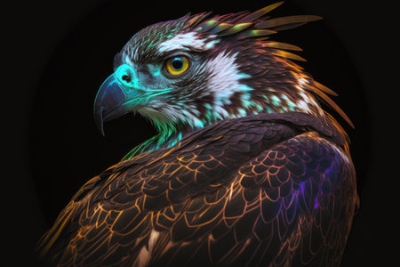 portrait of osprey in neon colors on a dark backgroundの素材