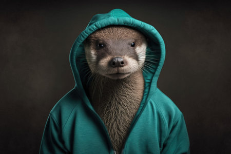 portrait of otter in sportswear and a hoodの素材