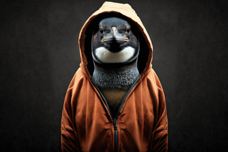 portrait of penguin in sportswear and a hoodの素材