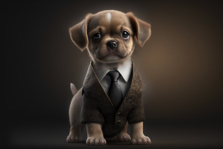 portrait of puppy in an expensive business suitの素材
