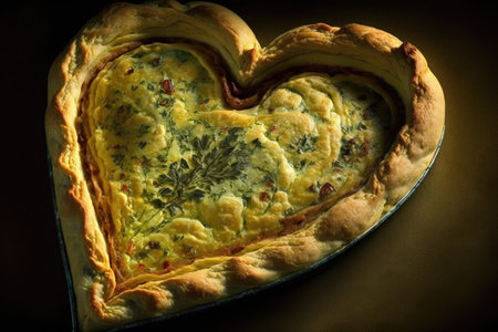 heart-shaped quiche with a creamy pastry and tender filling in the centerの素材